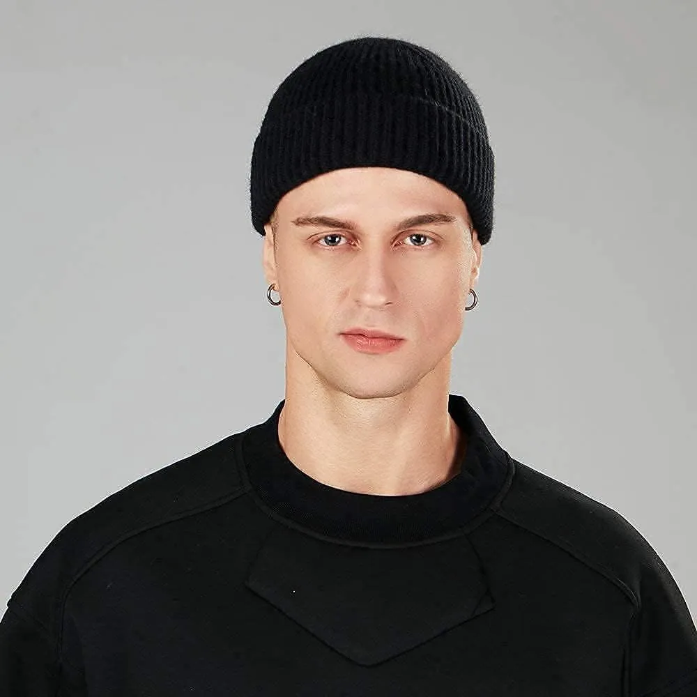 3PCS Short Fisherman Beanie Hat for Men Women, Wool Knit Cuff Winter Warm Hats