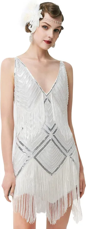 BABEYOND Women's 1920s Flapper Dress V Neck Slip Dress Roaring 20s Great Gatsby Dress for Party