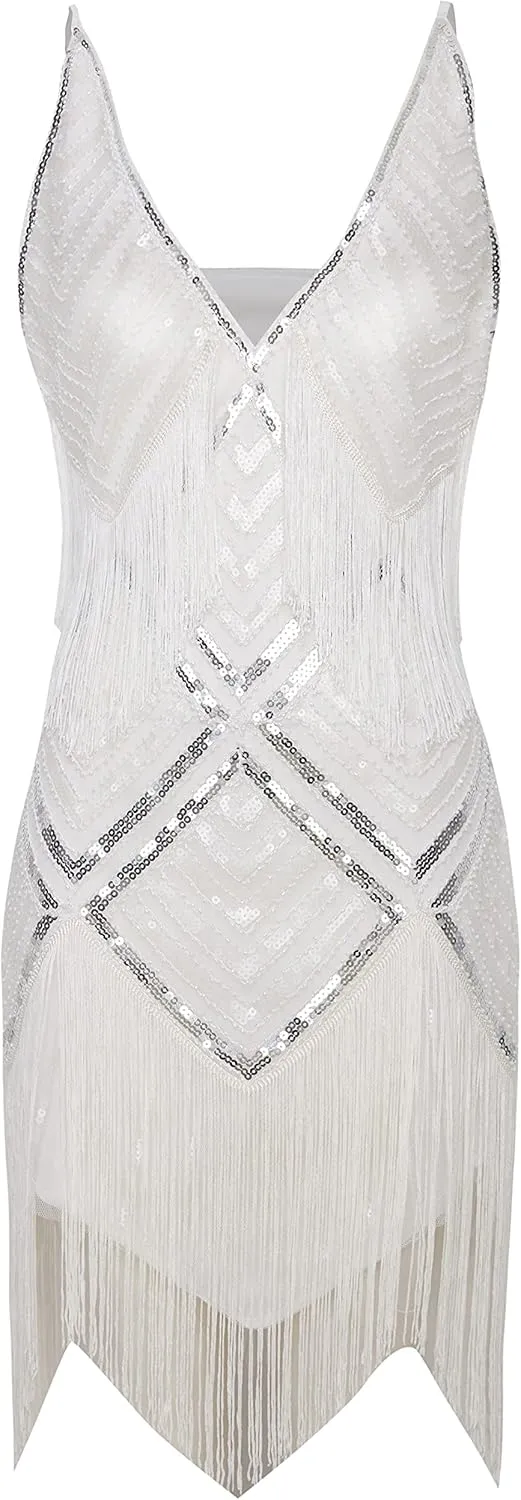 BABEYOND Women's 1920s Flapper Dress V Neck Slip Dress Roaring 20s Great Gatsby Dress for Party