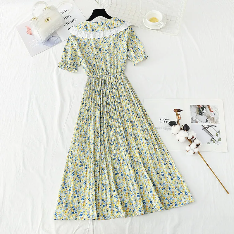 Chiffon floral skirt temperament gentle wind tea break Platycodon skirt  4901