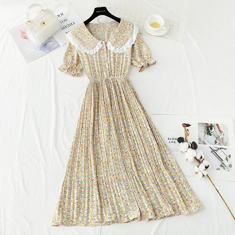 Chiffon floral skirt temperament gentle wind tea break Platycodon skirt  4901