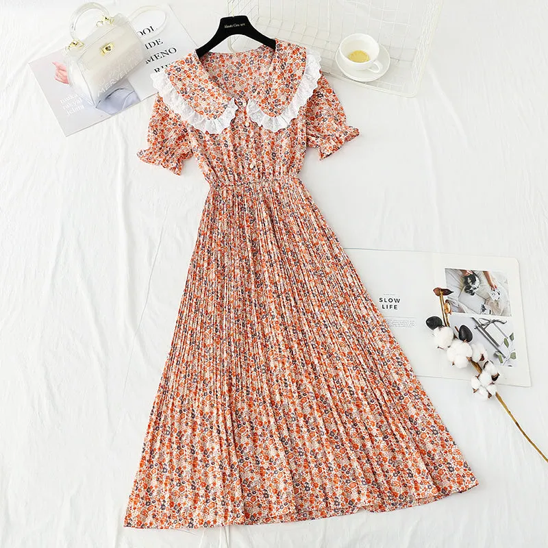 Chiffon floral skirt temperament gentle wind tea break Platycodon skirt  4901