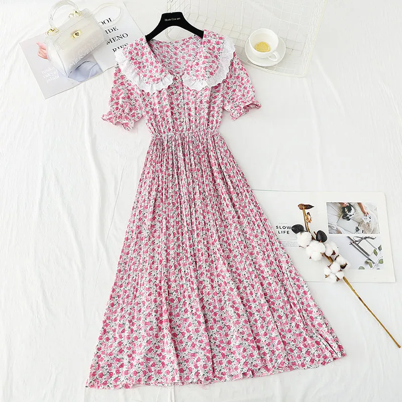Chiffon floral skirt temperament gentle wind tea break Platycodon skirt  4901