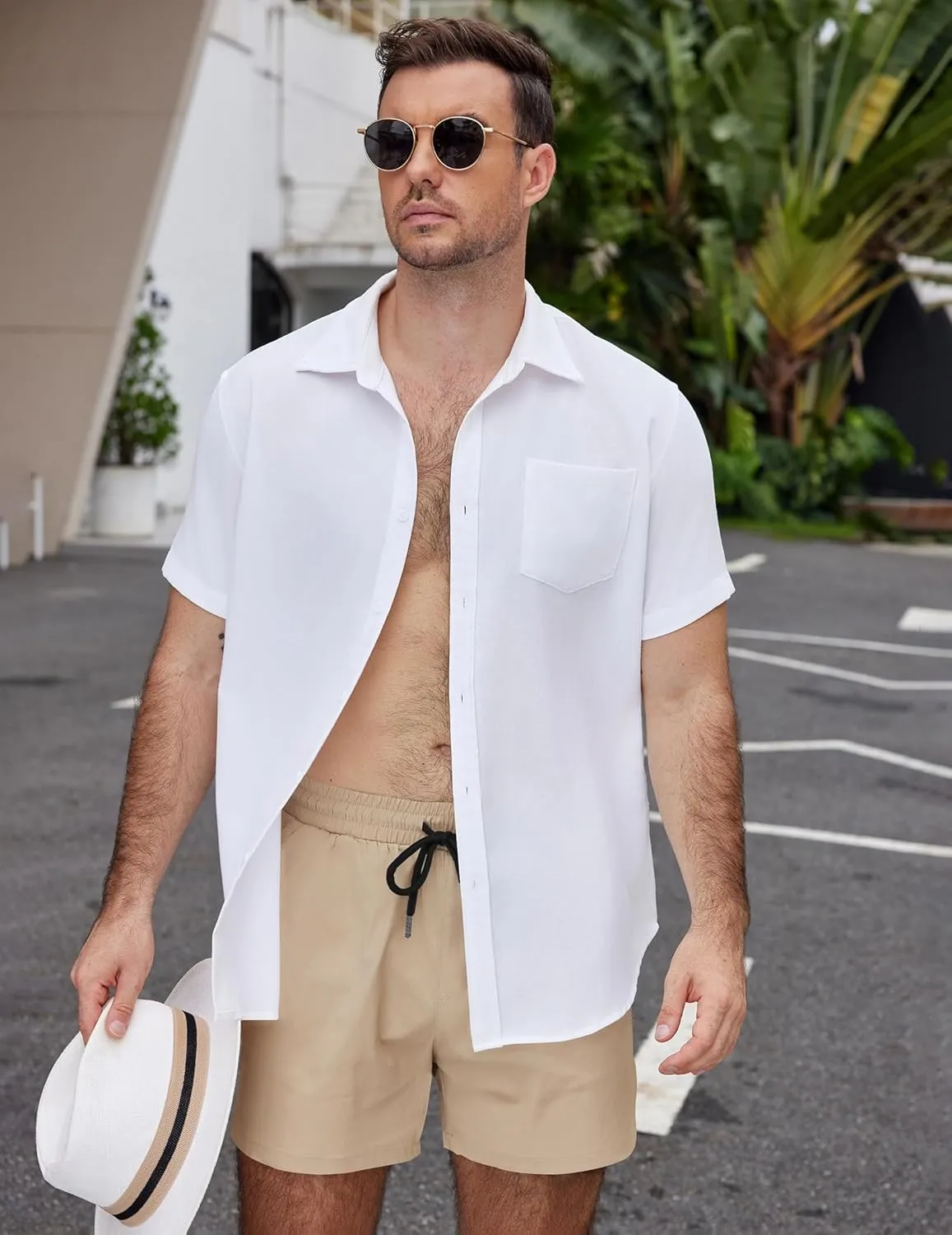 COOFANDY Men's Casual Cotton Shorts 5 Inch Summer Beach Shorts Lightweight Drawstring Elastic Waist Chino Golf Shorts