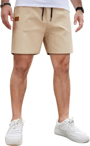 COOFANDY Men's Casual Cotton Shorts 5 Inch Summer Beach Shorts Lightweight Drawstring Elastic Waist Chino Golf Shorts
