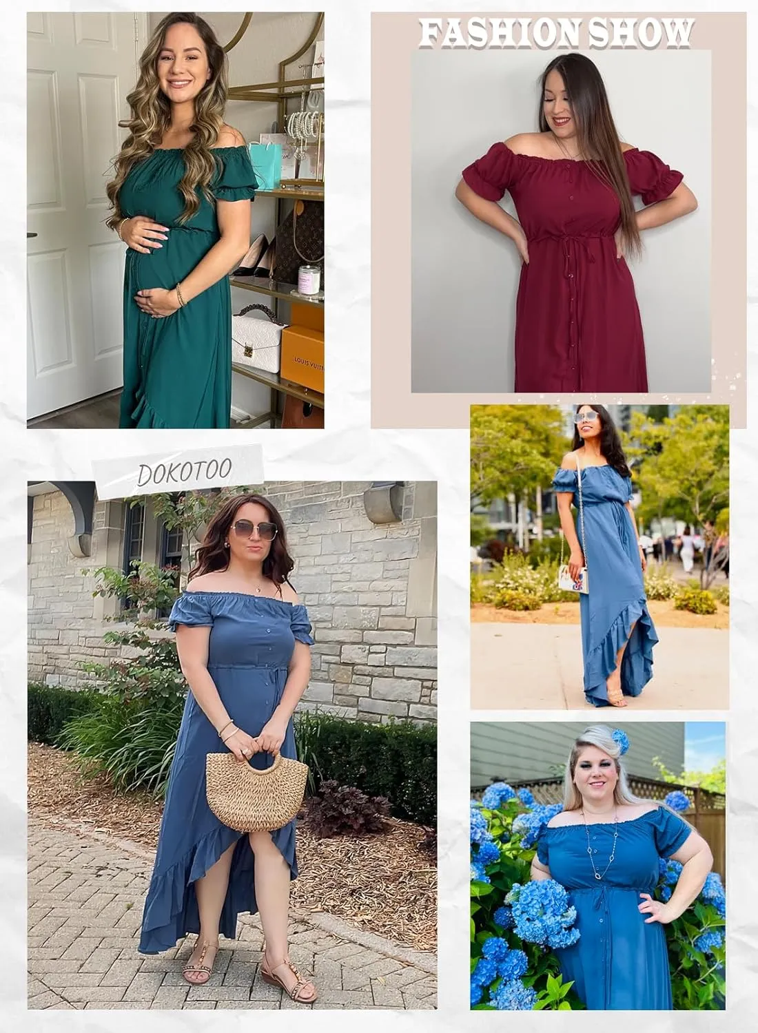 Dokotoo Womens 2025 Off The Shoulder Casual Short Sleeve Maxi Dress High Low Solid Cocktail Skater Dresses