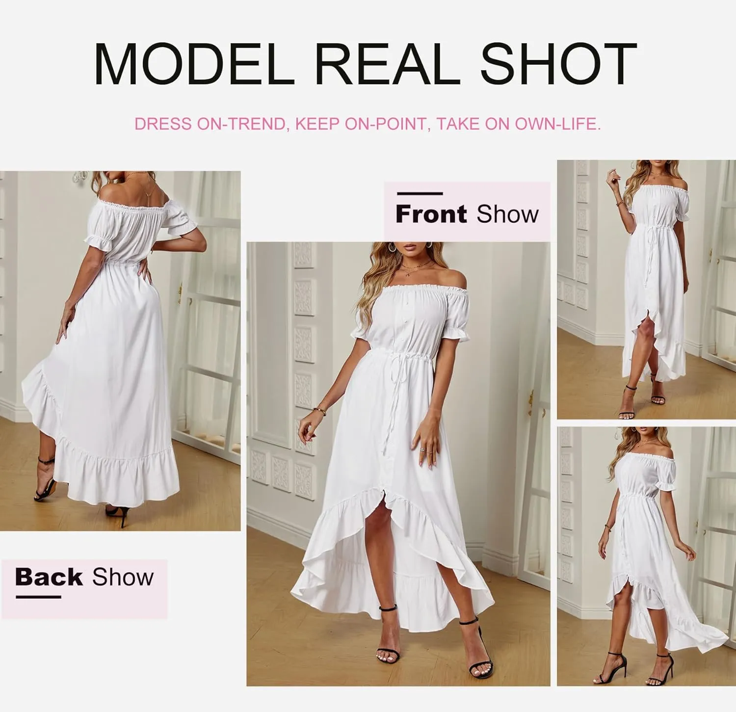 Dokotoo Womens 2025 Off The Shoulder Casual Short Sleeve Maxi Dress High Low Solid Cocktail Skater Dresses