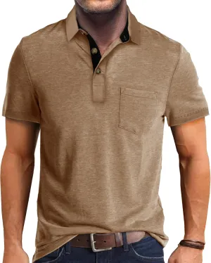 EDITCOZY Mens Polo Shirts with Pocket Casual Classic Short Sleeve Button Golf T-Shirt Top