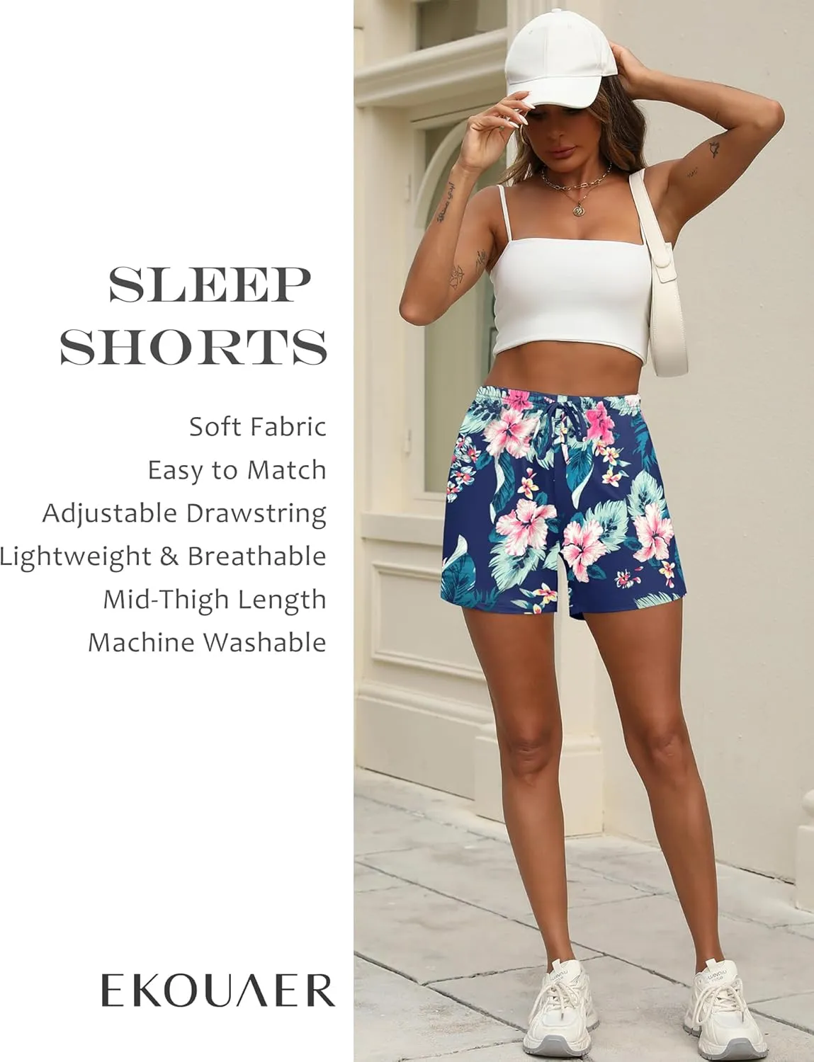 Ekouaer Pajama Shorts for Women Soft Comfy Lounge Shorts Drawstring Pj Shorts Short Pajama Bottoms with Pockets S-XXL