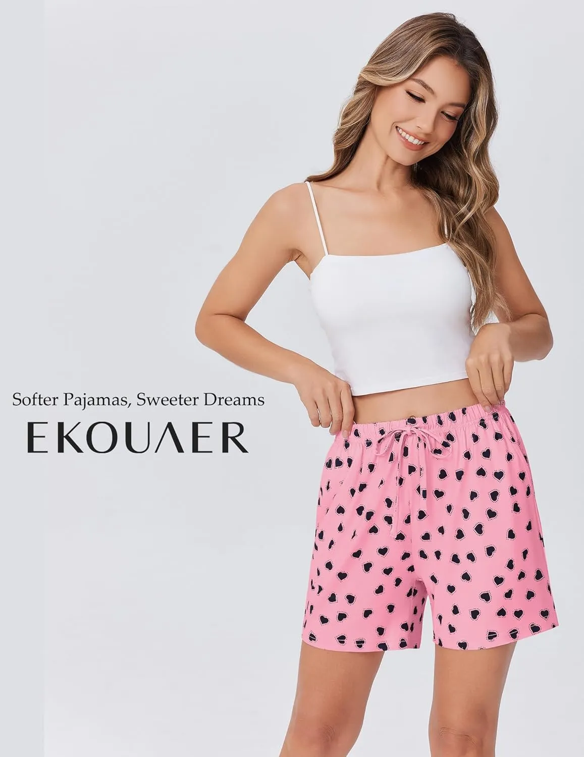 Ekouaer Pajama Shorts for Women Soft Comfy Lounge Shorts Drawstring Pj Shorts Short Pajama Bottoms with Pockets S-XXL
