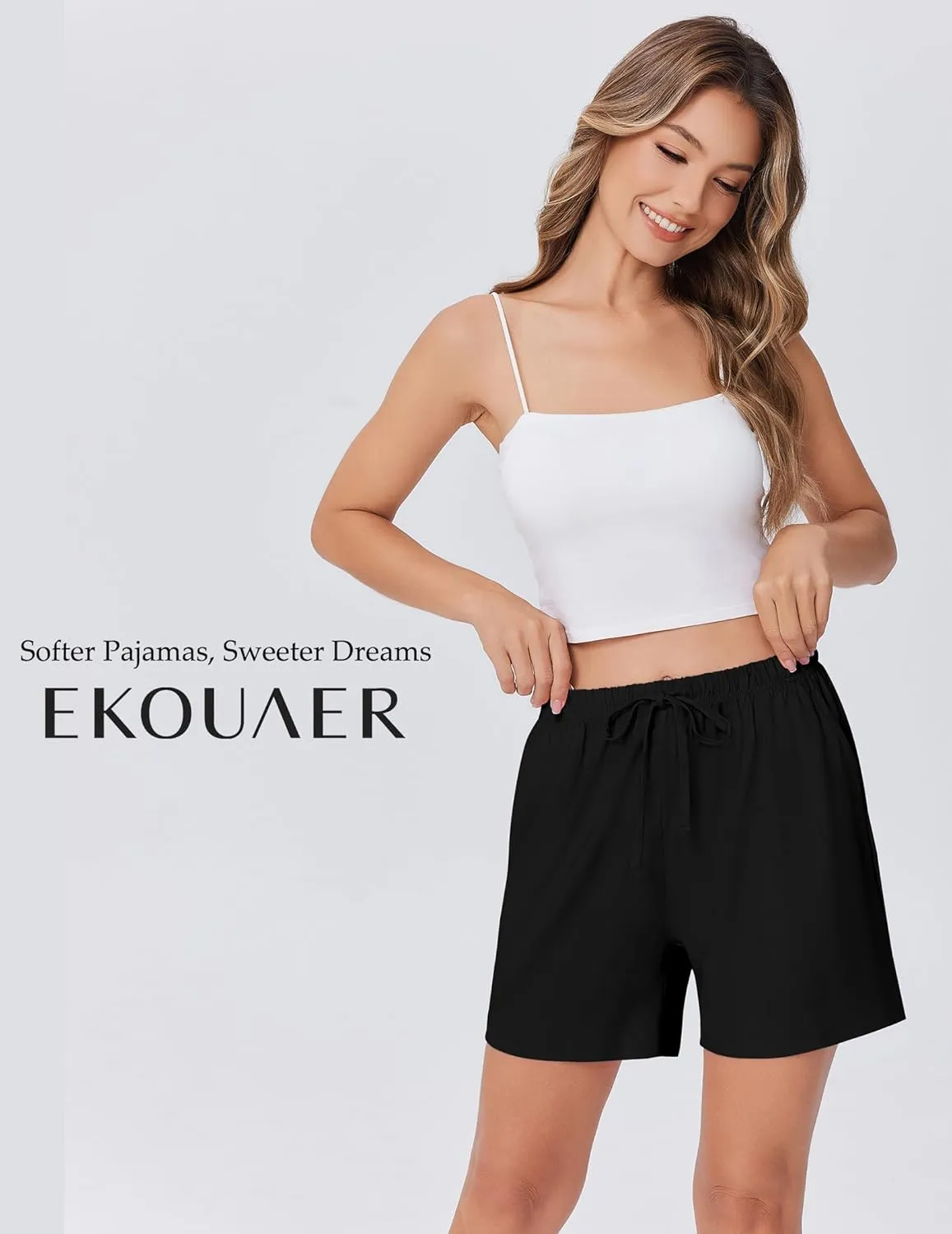 Ekouaer Pajama Shorts for Women Soft Comfy Lounge Shorts Drawstring Pj Shorts Short Pajama Bottoms with Pockets S-XXL
