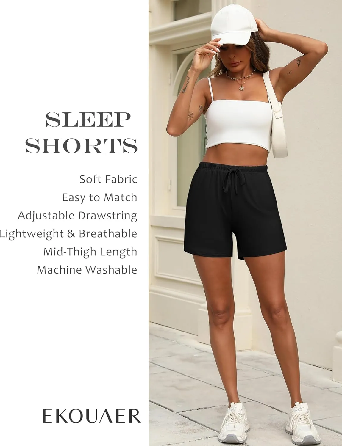 Ekouaer Pajama Shorts for Women Soft Comfy Lounge Shorts Drawstring Pj Shorts Short Pajama Bottoms with Pockets S-XXL