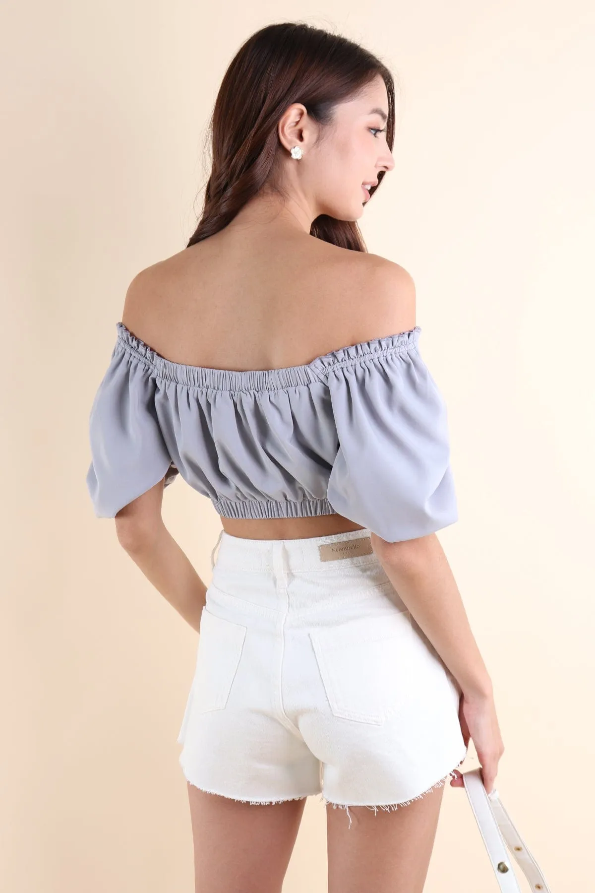 ELLAMAE PUFF SLEEVE CROP TOP IN PERIWINKLE