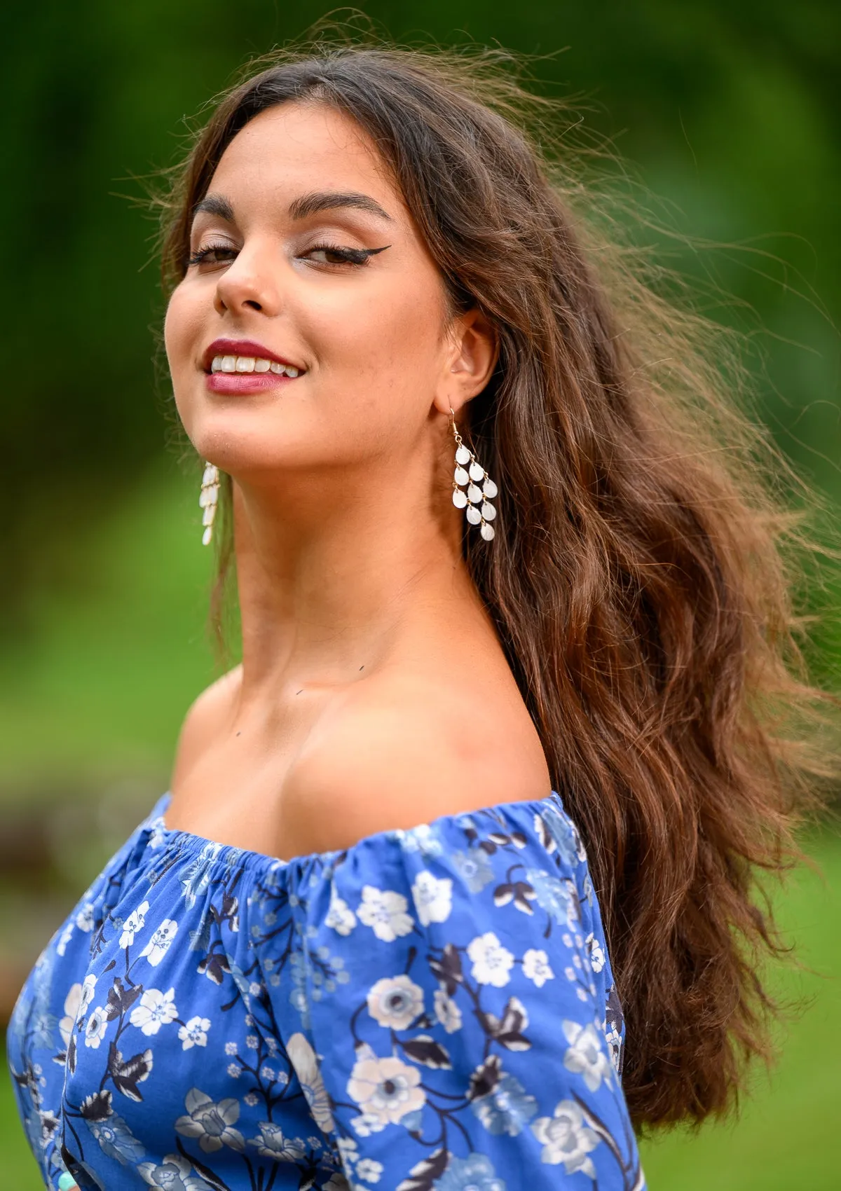 Flaminga Mix White Flowers Blue Dress