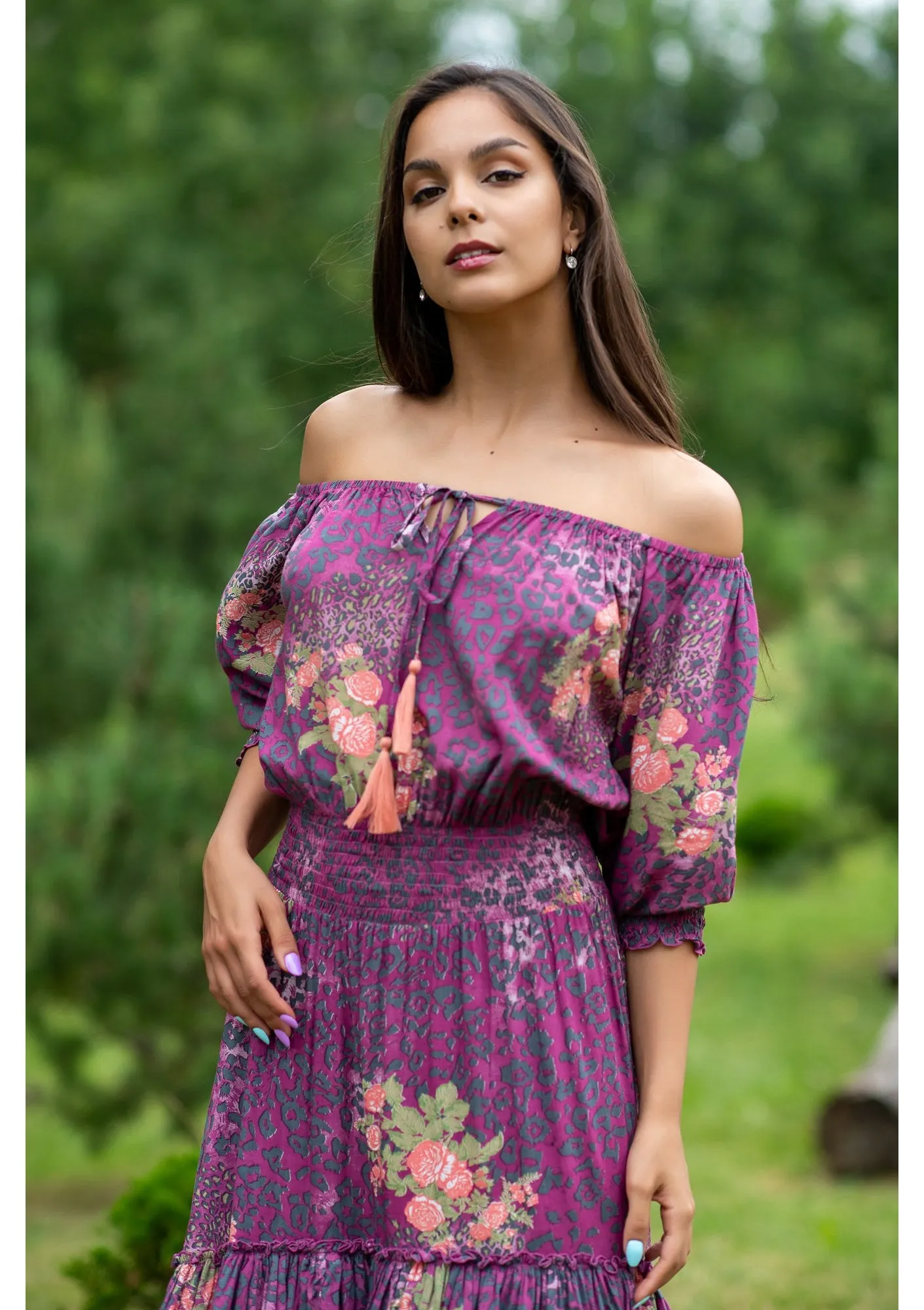 Flaminga Purple Puma Roses Dress