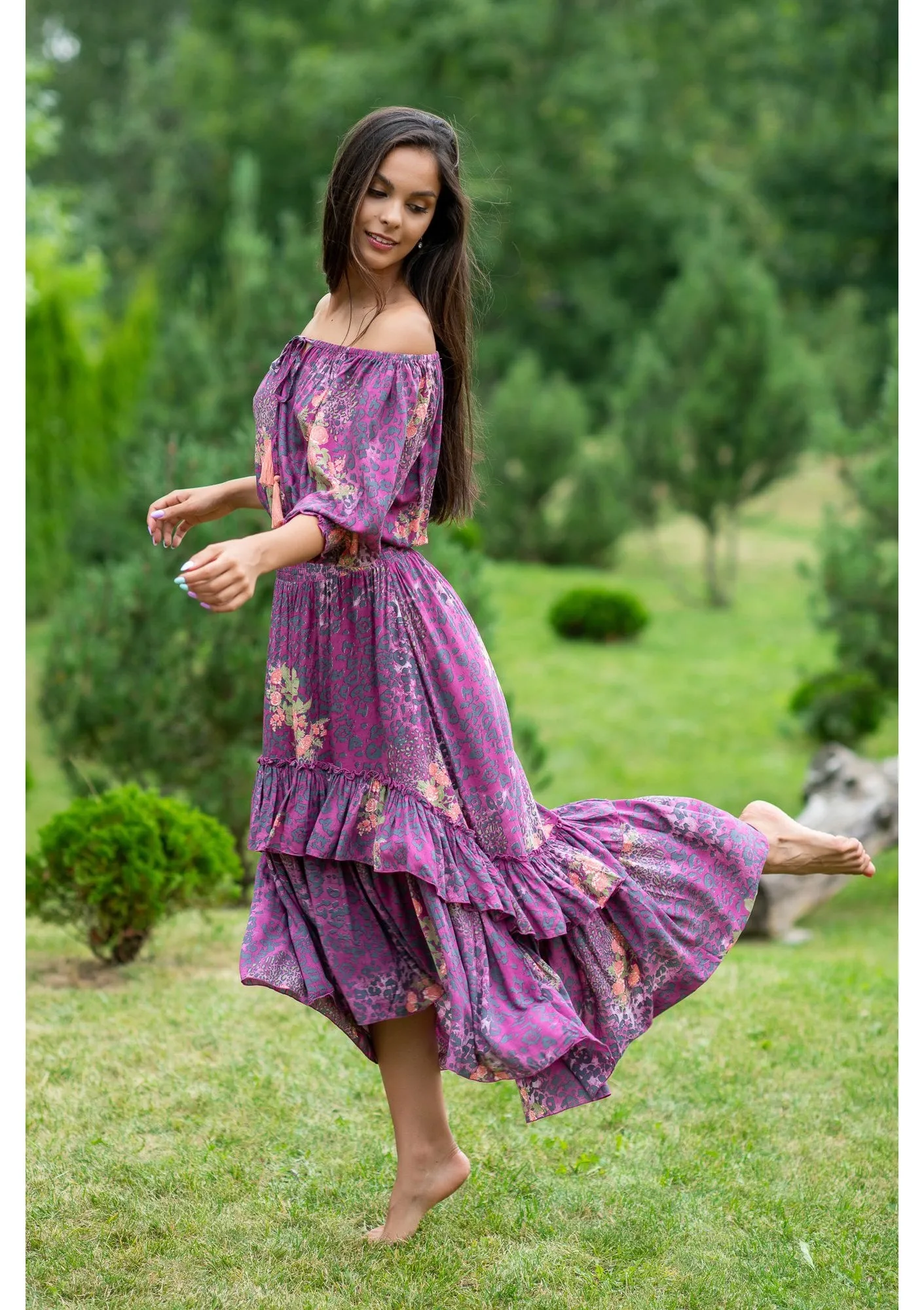 Flaminga Purple Puma Roses Dress