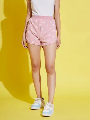 Girls Mauve Eye Print Terry Shorts - Lyush Kids