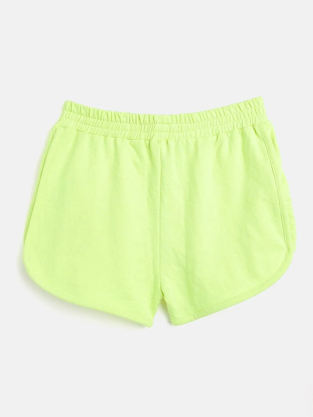 Girls Neon Green Terry Solid Shorts - Lyush Kids