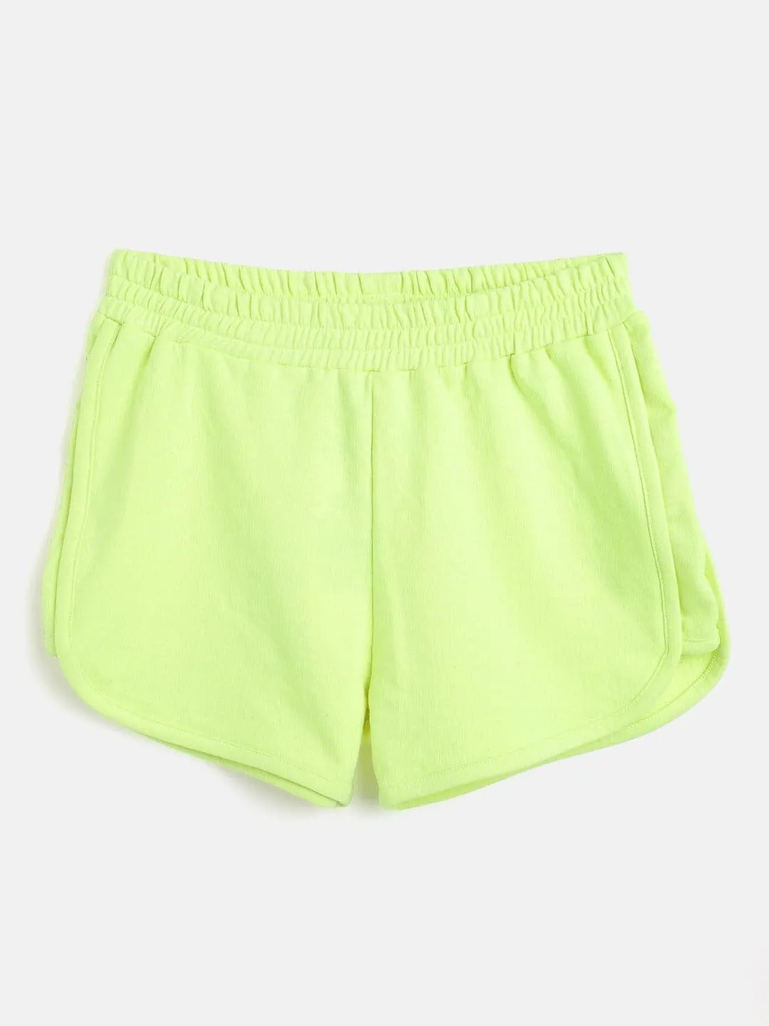 Girls Neon Green Terry Solid Shorts - Lyush Kids