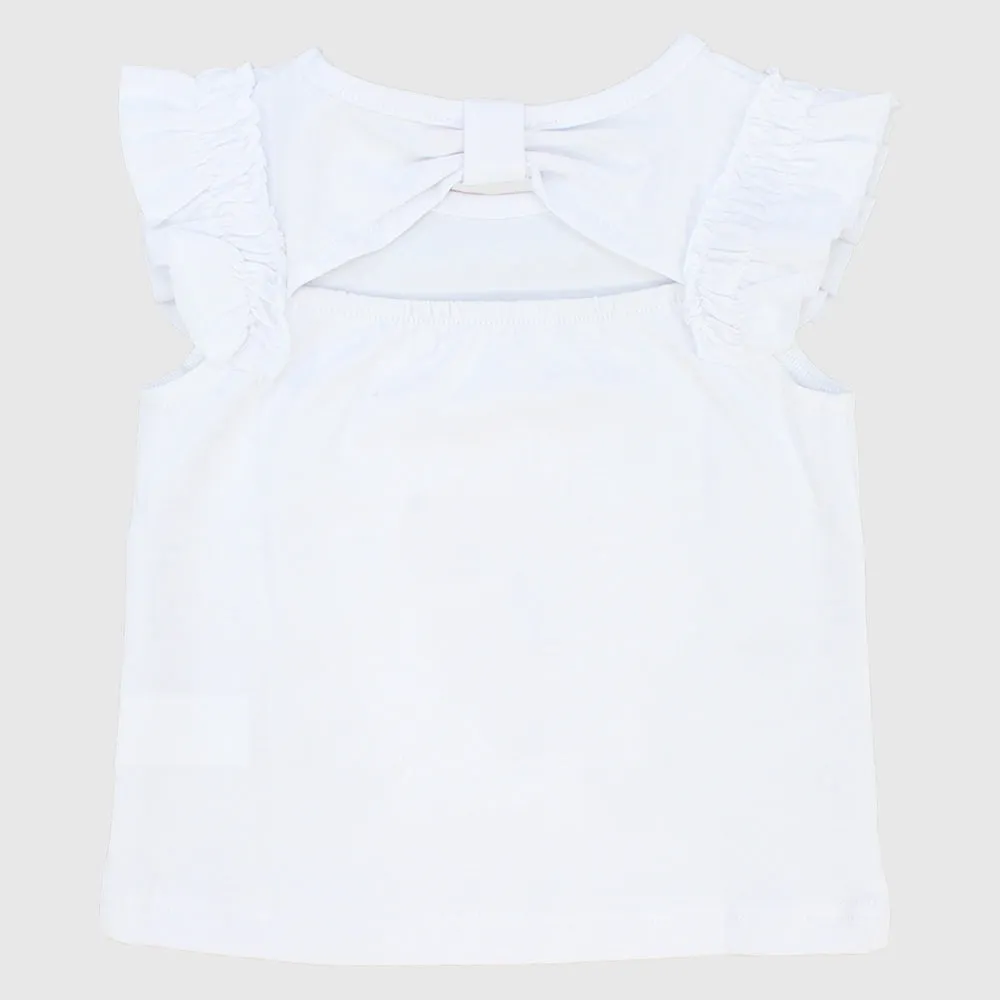 Happy Girl Ruffled Shoulders Sleeveless T-Shirt
