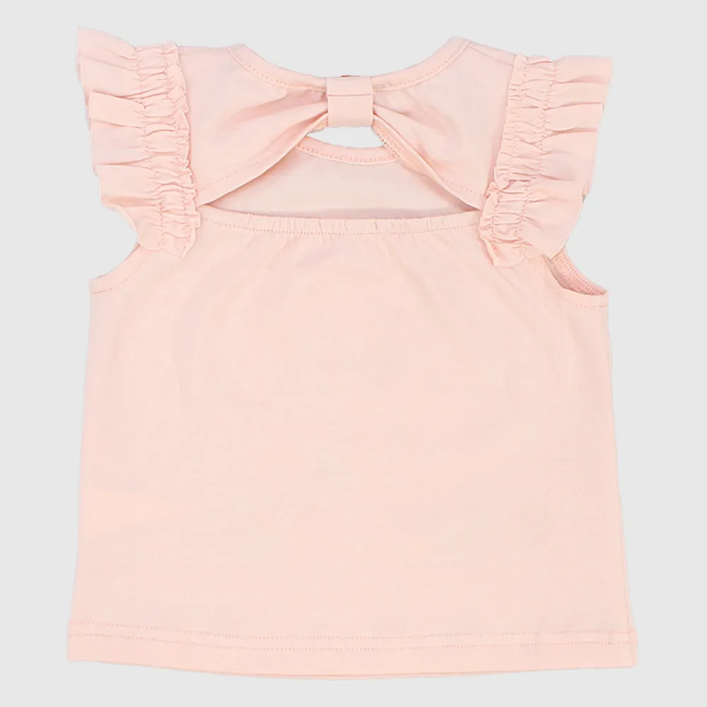 Happy Girl Ruffled Shoulders Sleeveless T-Shirt