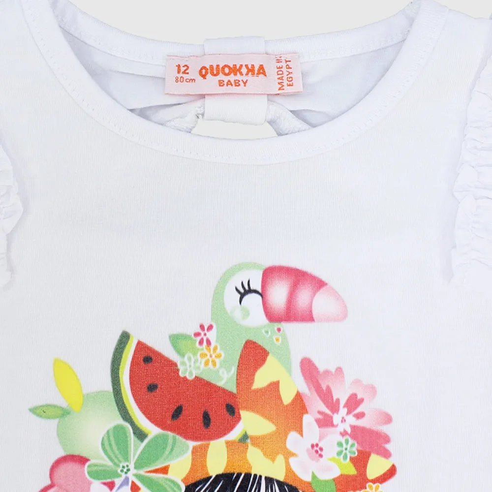 Happy Girl Ruffled Shoulders Sleeveless T-Shirt