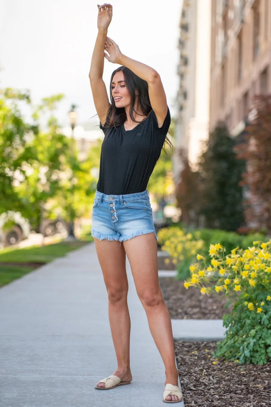 Hazel High Rise Step Hem Shorts | Kancan