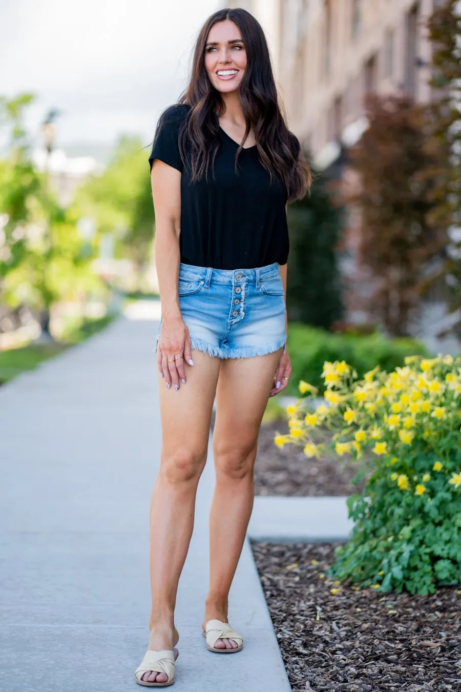 Hazel High Rise Step Hem Shorts | Kancan