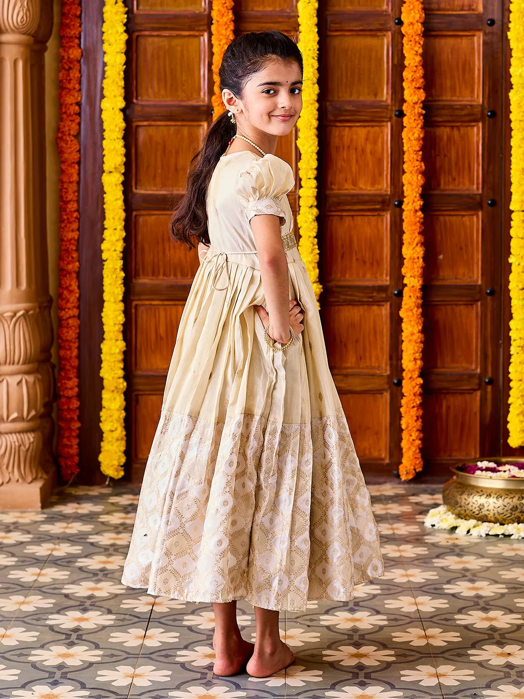 Jashvi Girls' Gold Lehenga Set