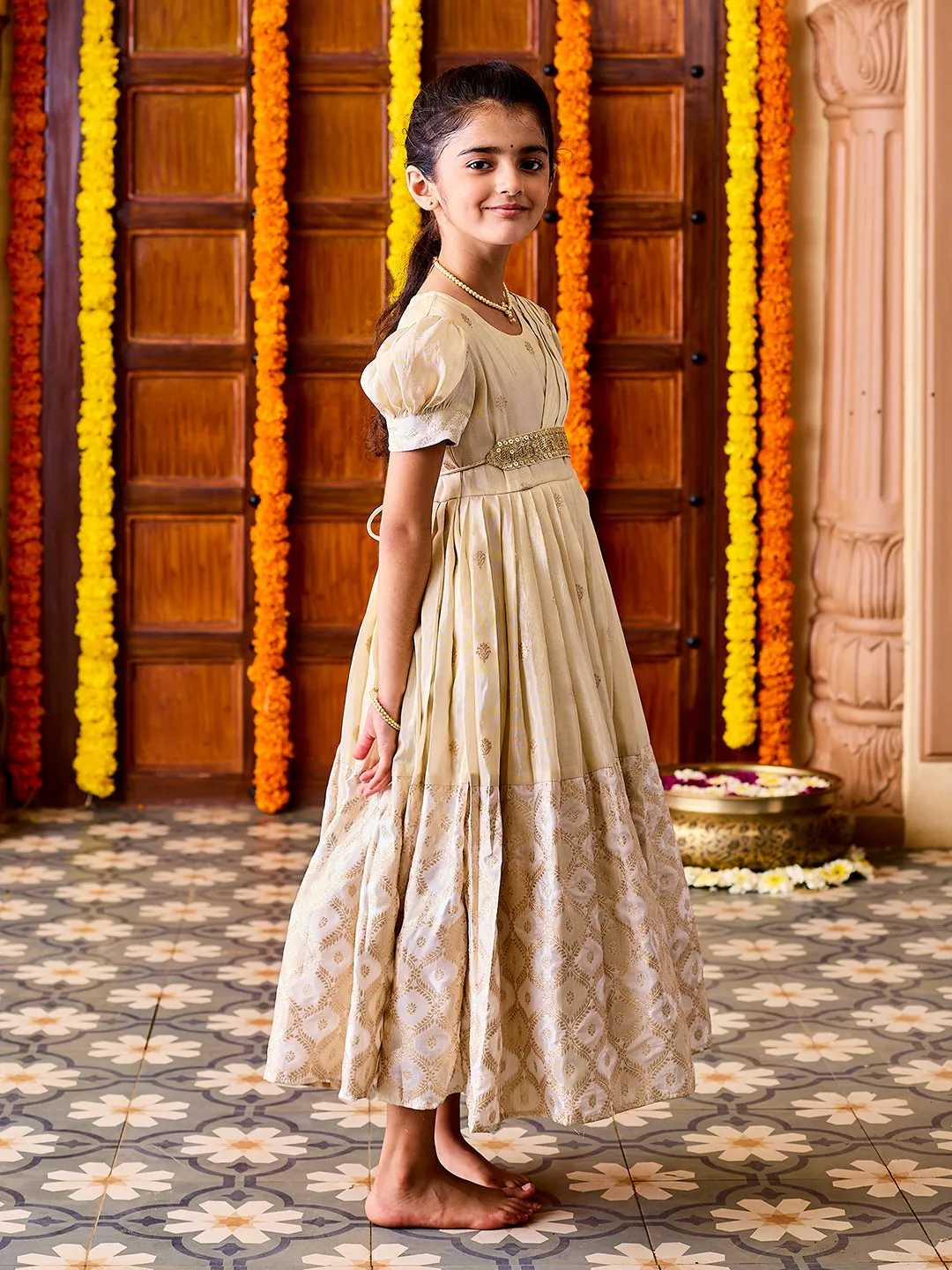 Jashvi Girls' Gold Lehenga Set