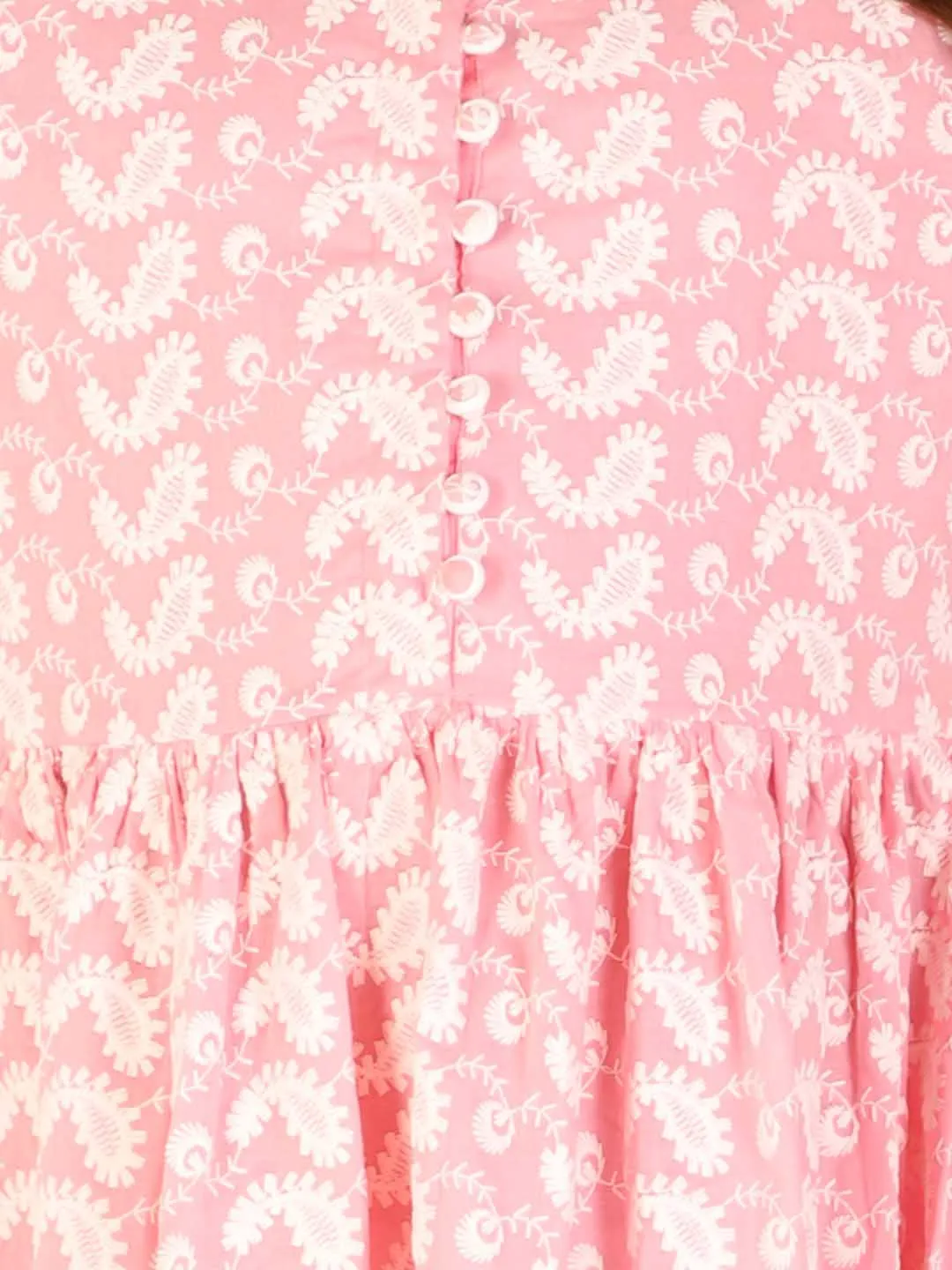 Jashvi Girl's Pink Pure Cotton Chikankari Kurta