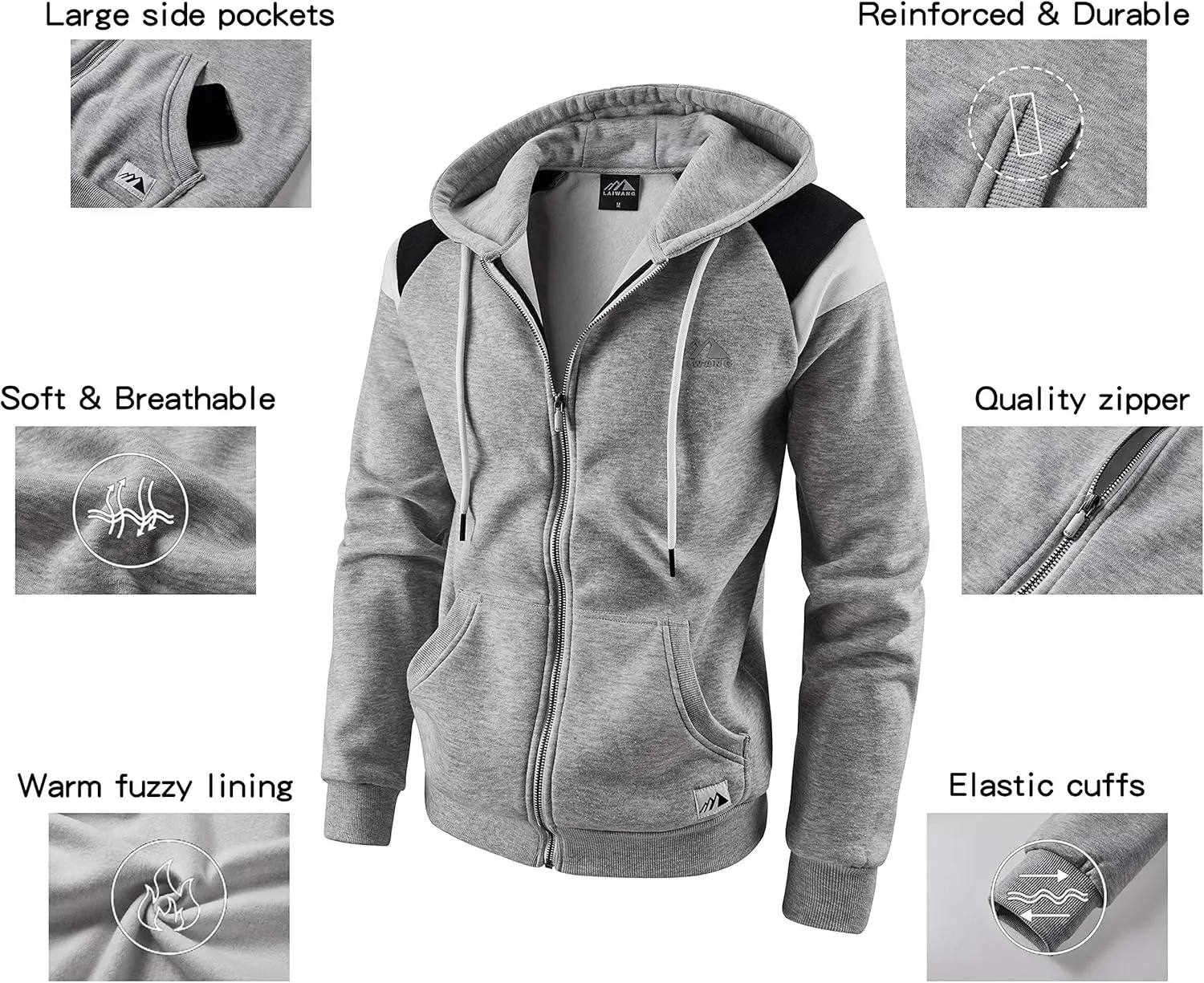 Men's Full Zip Fleece Hoodie zippered Color Block hooded slim Fit Long Sleeve Lightweight Sweatshirt