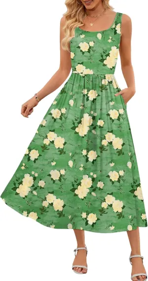 MEROKEETY Women's 2025 Summer Spring Casual Floral Sundress Sleeveless Beach Vacation Flowy Boho Tank Midi Dresses
