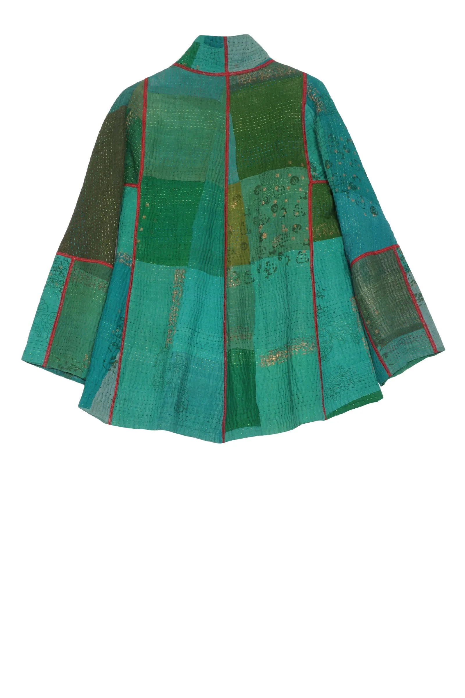 OMBRE PATCHED GOLD STAMP KANTHA FLARE SHORT JKT