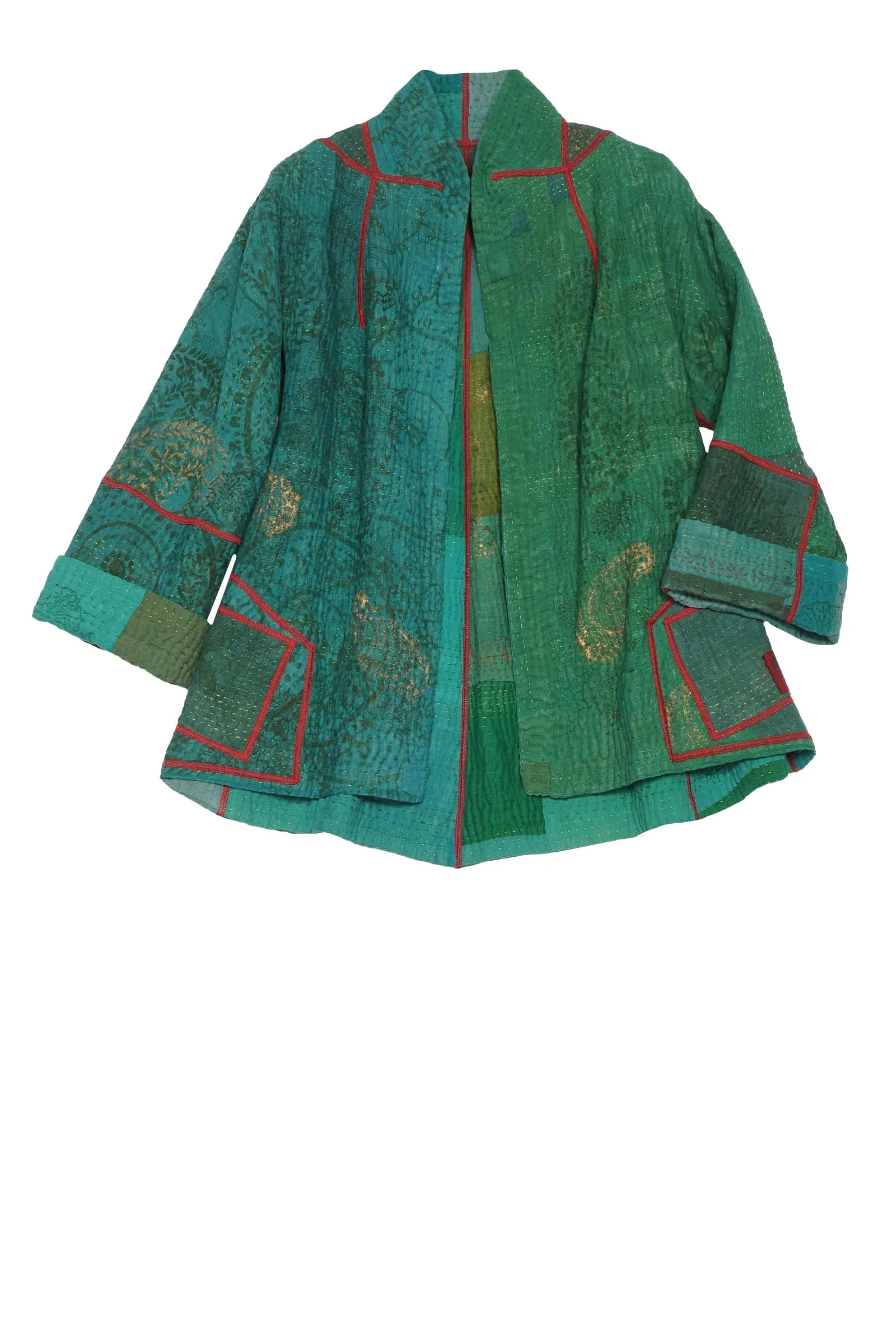 OMBRE PATCHED GOLD STAMP KANTHA FLARE SHORT JKT