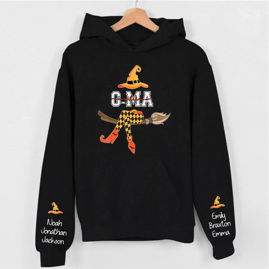 Personalized Grandma Witch Shirt, Custom Grandma Shirt with Grandkids Names, Fall Halloween Hoodie 2