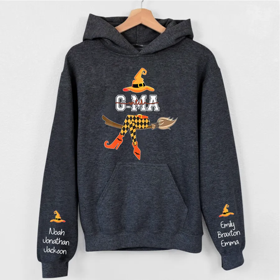 Personalized Grandma Witch Shirt, Custom Grandma Shirt with Grandkids Names, Fall Halloween Hoodie 2
