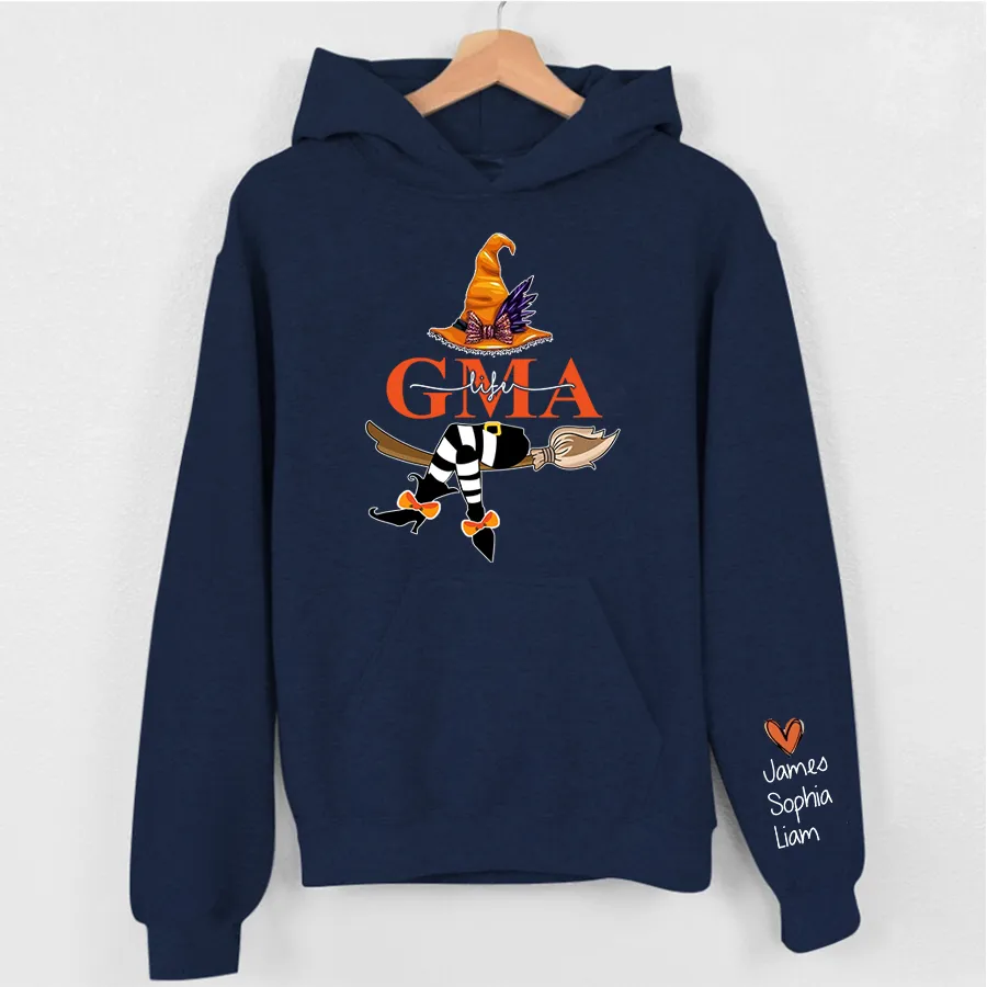 Personalized Nana Life Witch Halloween Shirt, Custom Grandma With Grandkids Name On The Sleeve Halloween Hoodie, Gift for her