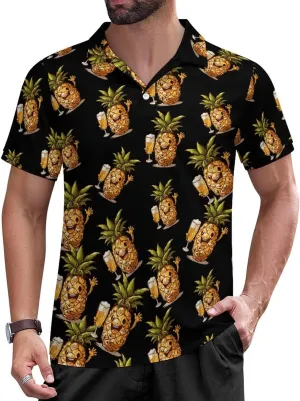Pineapple Drink Beer Mens Polo Shirts Short Sleeve Mesh Gym T-Shirt Summer Tee Top