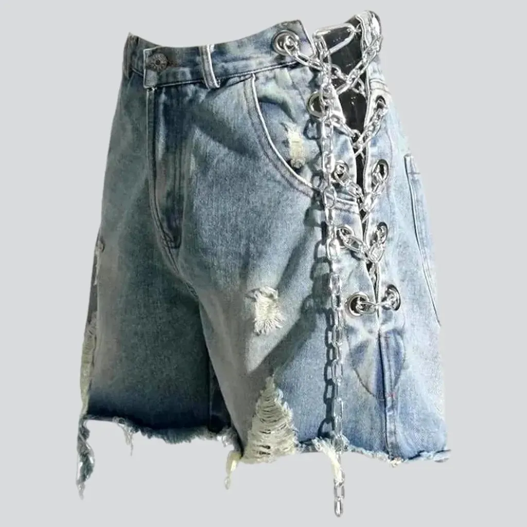 Raw-hem embellished denim shorts for women