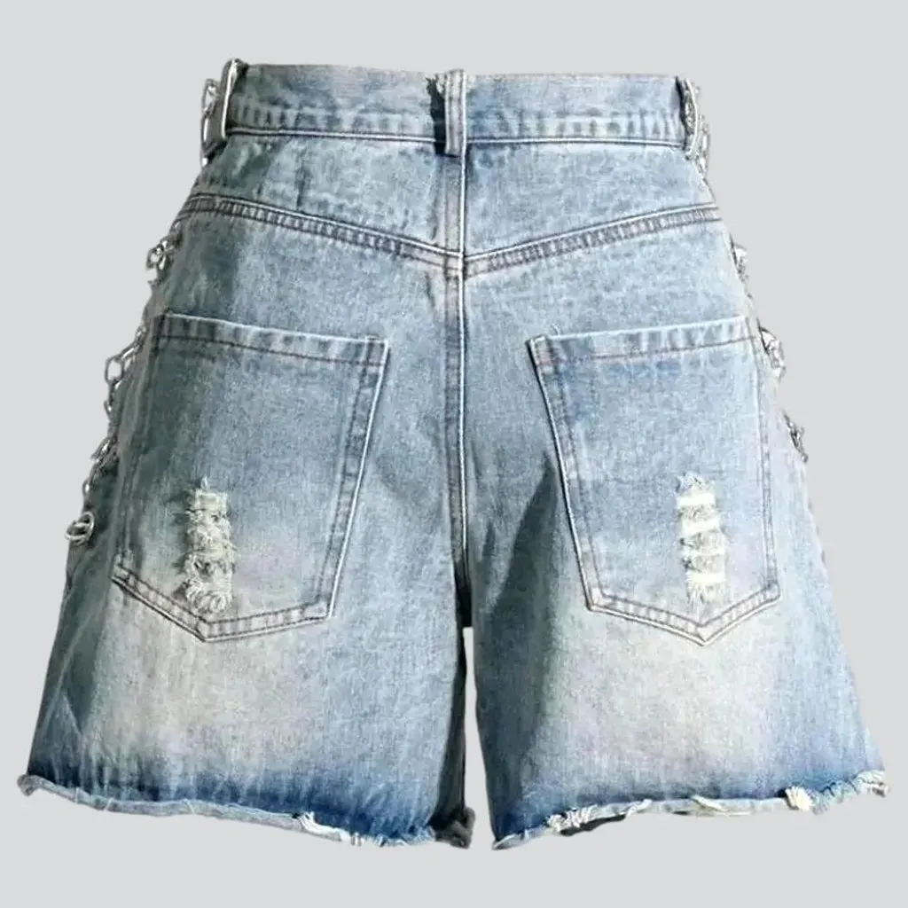 Raw-hem embellished denim shorts for women
