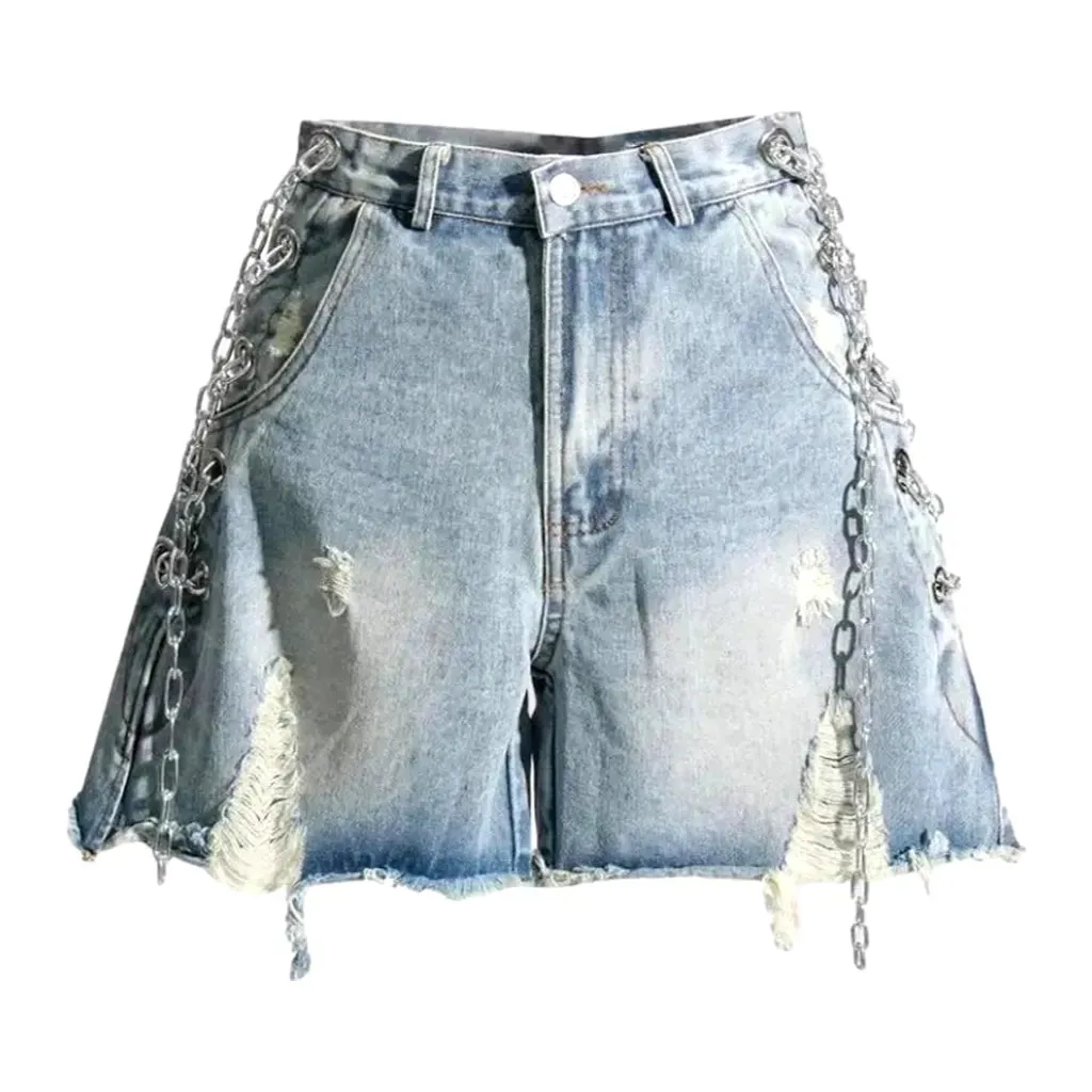 Raw-hem embellished denim shorts for women