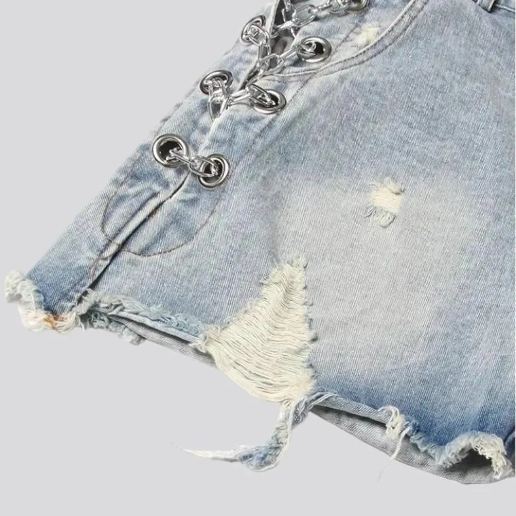 Raw-hem embellished denim shorts for women