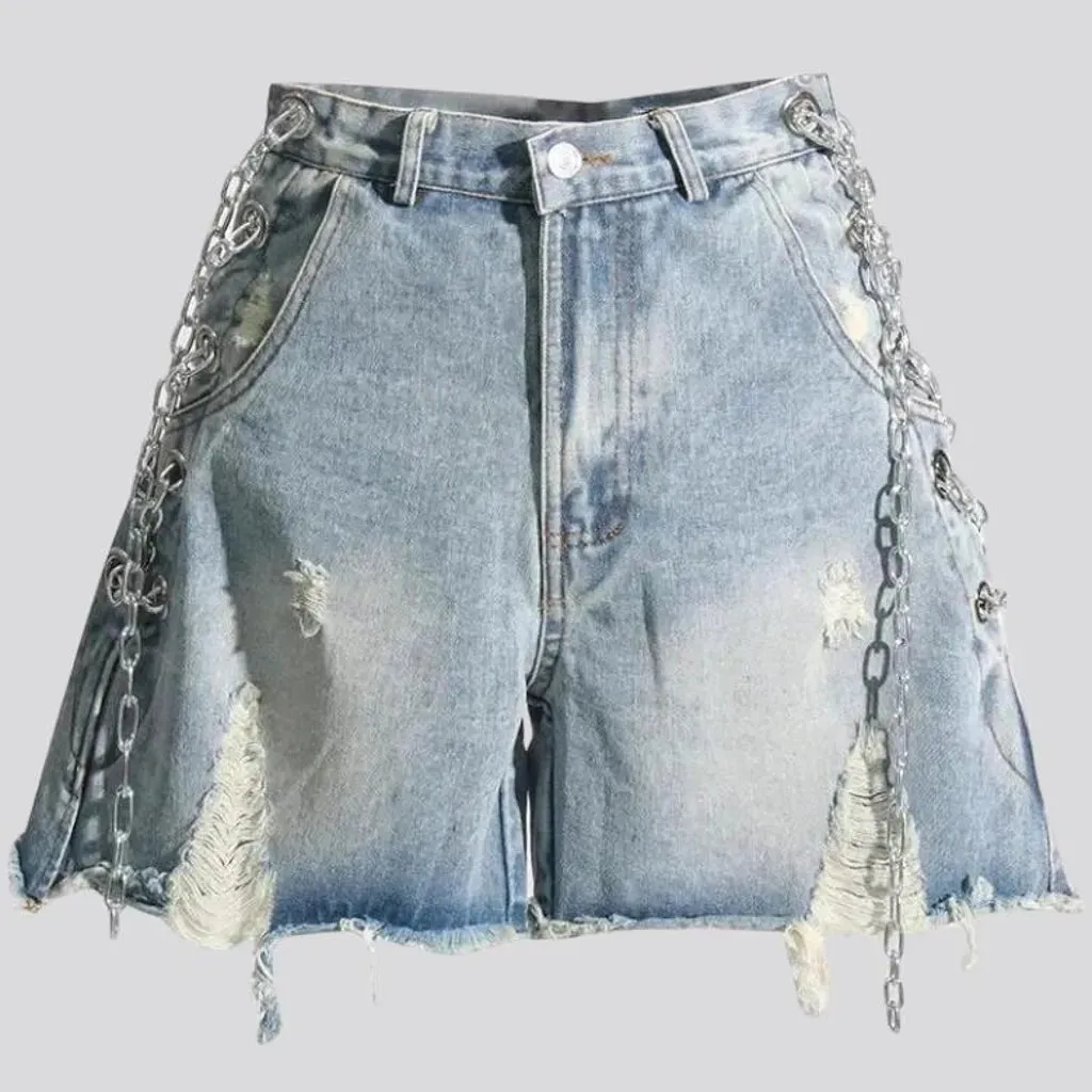 Raw-hem embellished denim shorts for women