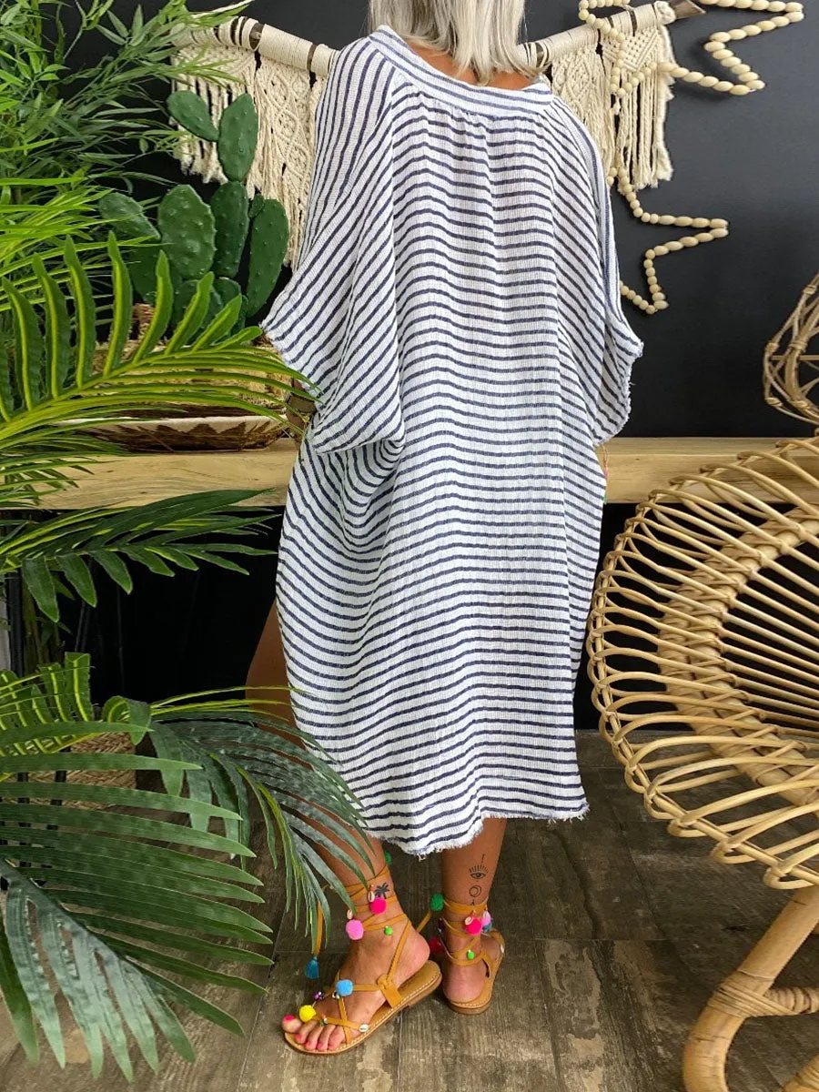Retro Simple Casual Loose Striped Dress