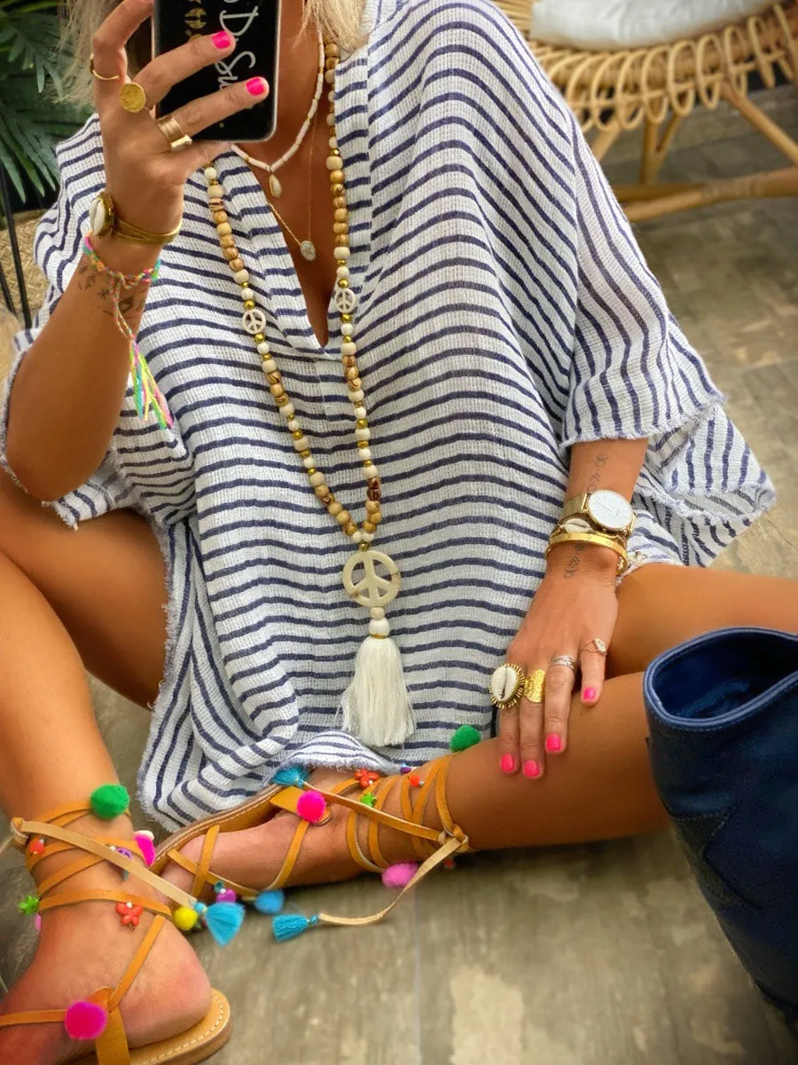 Retro Simple Casual Loose Striped Dress