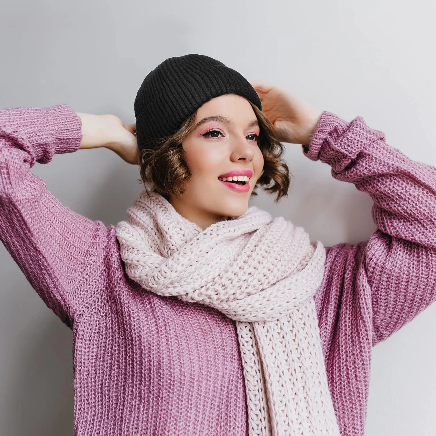 ROYBENS Wool Fisherman Beanie for Men Women, Knit Cuffed Fleece Lined Beanies Winter Warm Hat Skull Cap Unisex