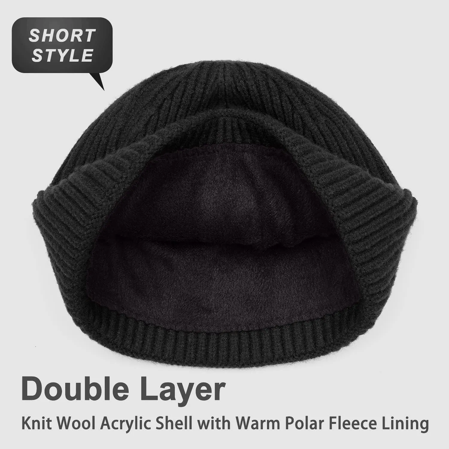 ROYBENS Wool Fisherman Beanie for Men Women, Knit Cuffed Fleece Lined Beanies Winter Warm Hat Skull Cap Unisex