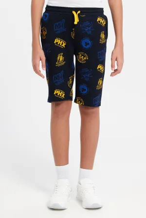 Senior Boys Black Golden State Warriors Printed Shorts