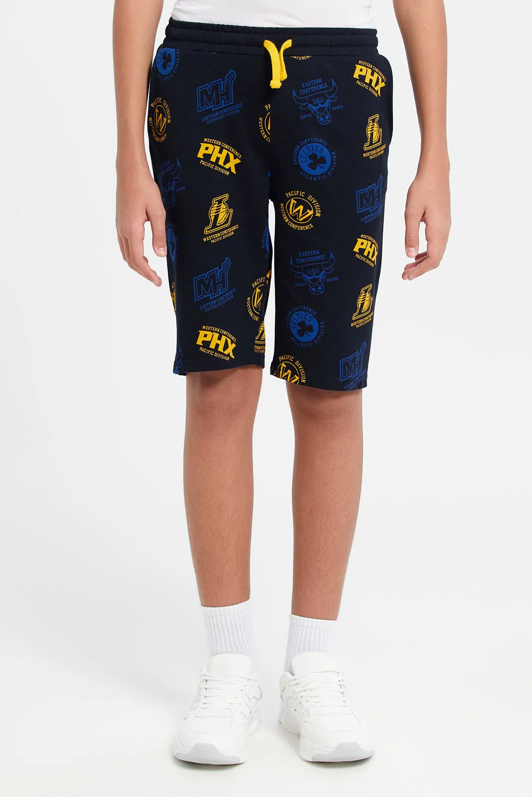 Senior Boys Black Golden State Warriors Printed Shorts